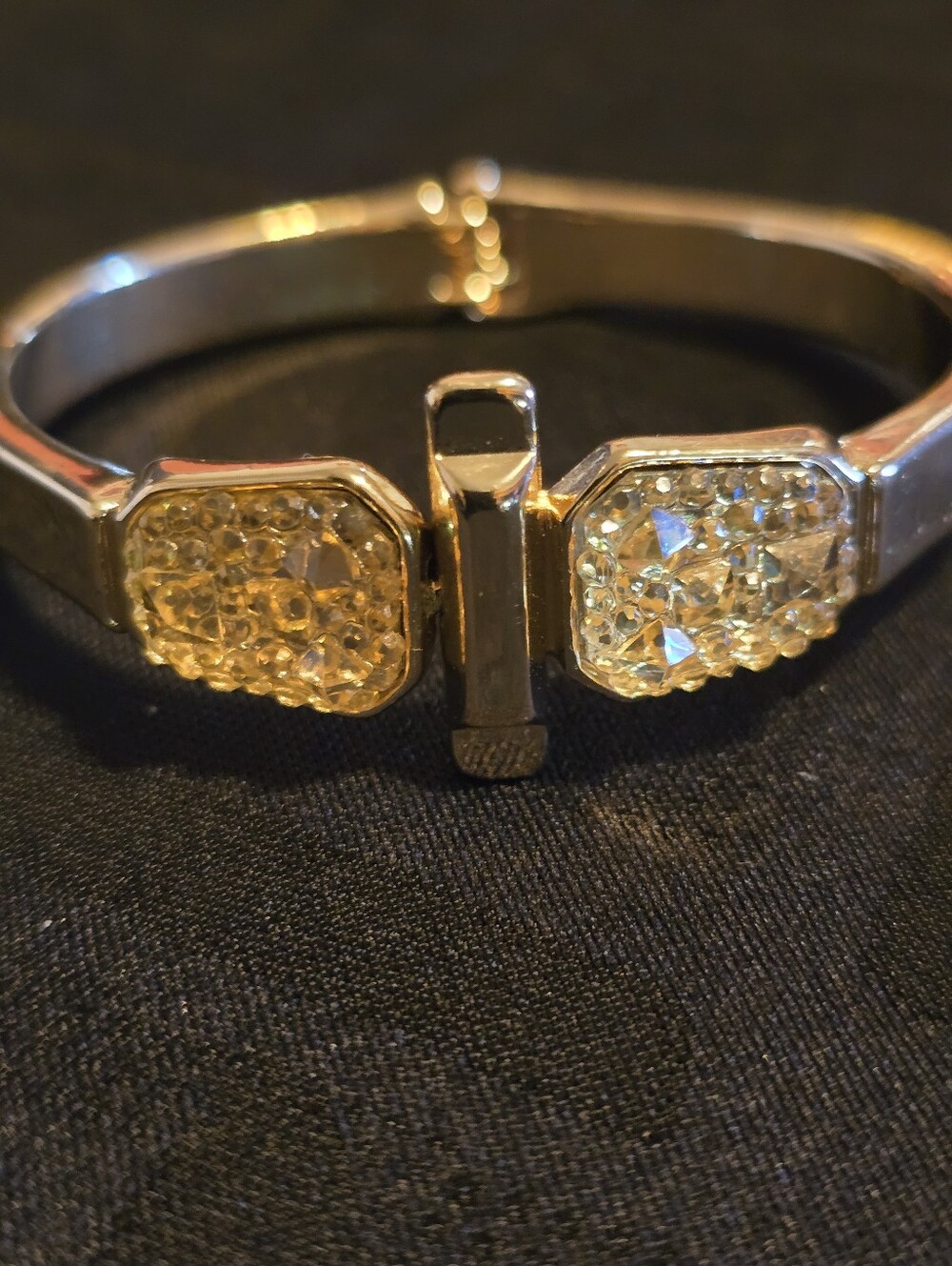 Gold Crystal Accent Hinged Bangle Bracelet